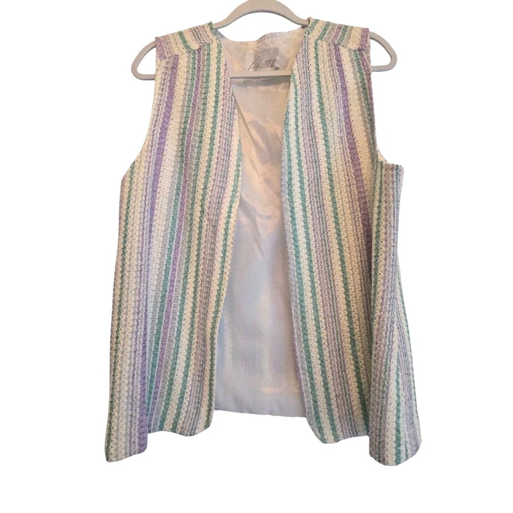 Vintage 70's  womans Pykettes Vest‎ Size 18 pastel lavender stripes #122